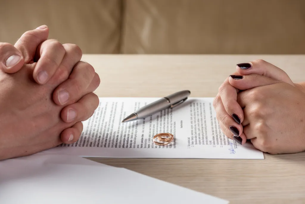 Divorce attorneys meeting with clients